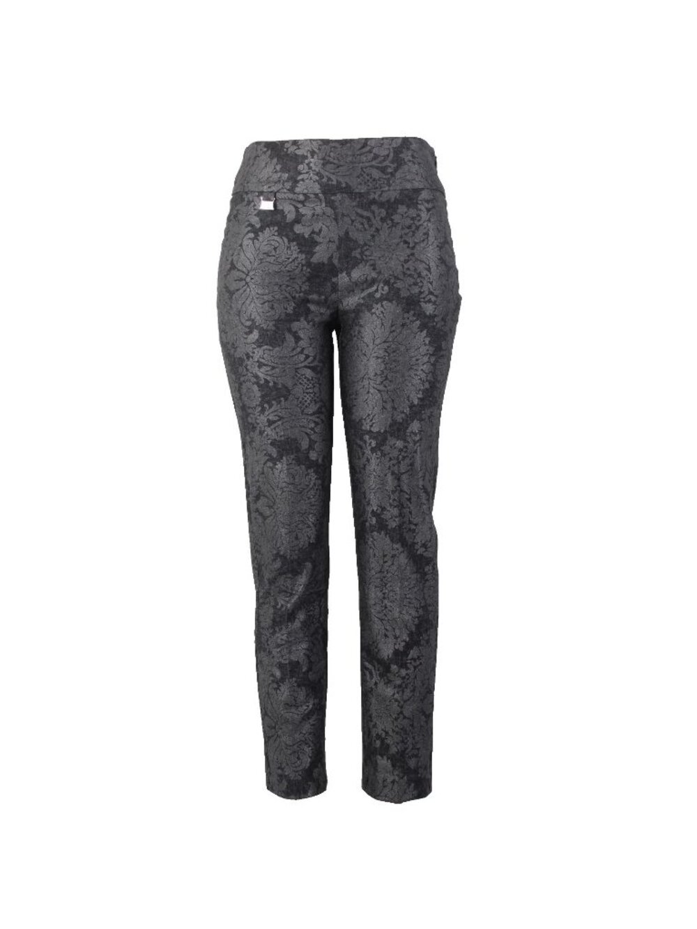 Joseph Ribkoff Pant Sz 6 x 27 Black Gray Metallic Floral Print No Fabric Pant